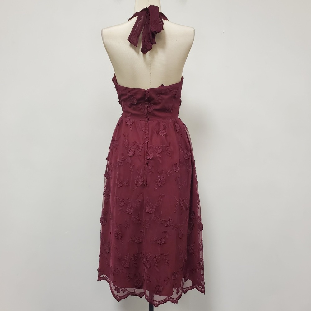 Modcloth Womens Halter Neck Sleeveless Midi Dress Size M Red Applique Flowers - Picture 3 of 13